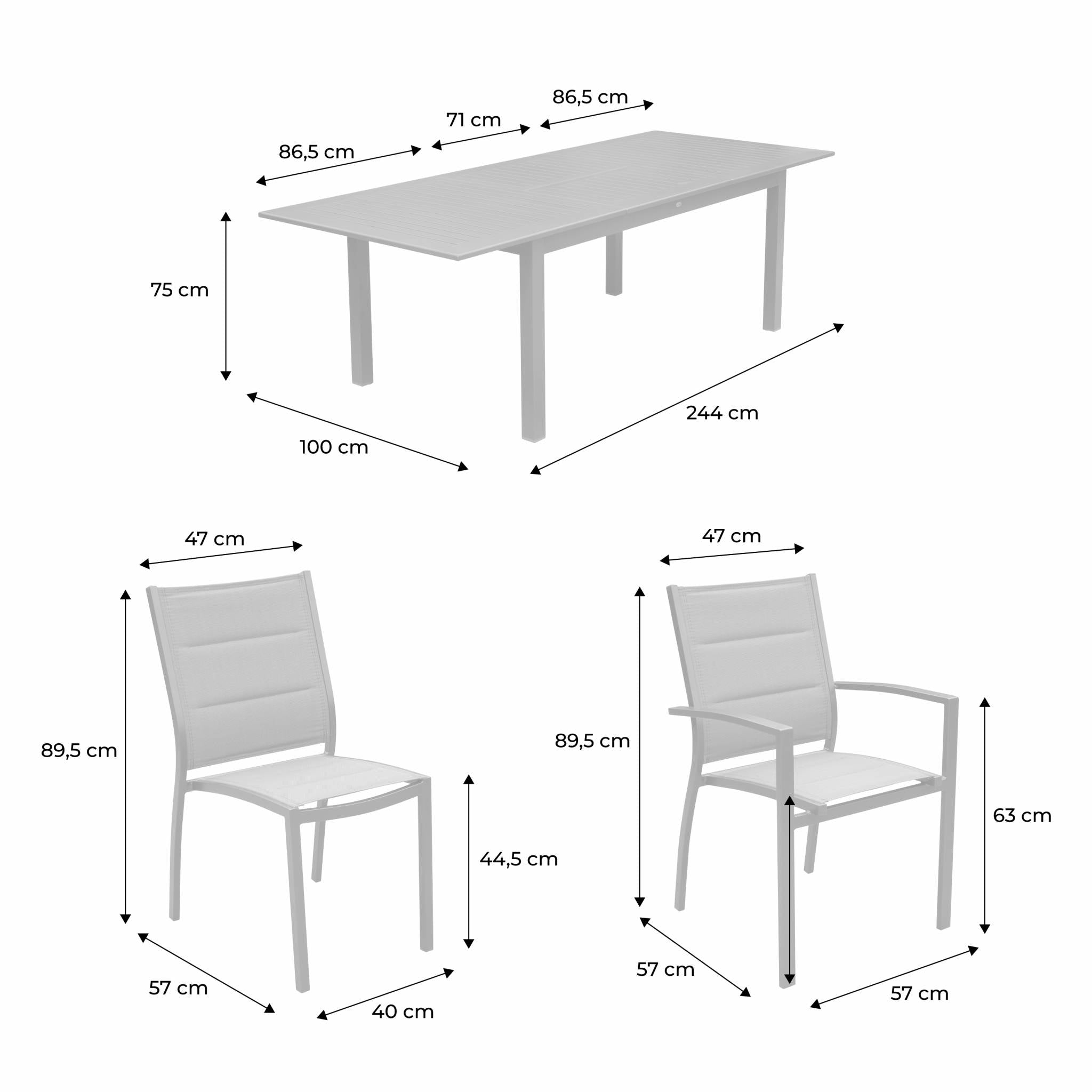 sweeek - Aluminium tuinset 8 plaatsen, uitschuifbaar