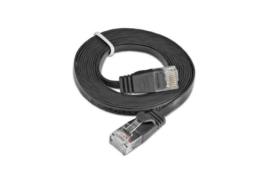 Slimpatchkabel RJ-45 - RJ-45, Cat 6, UTP, 0.25 m, SchwarzUnscreened/Unshielded Twisted-Pair-Kabel (UTP) mit Klinkenschutz