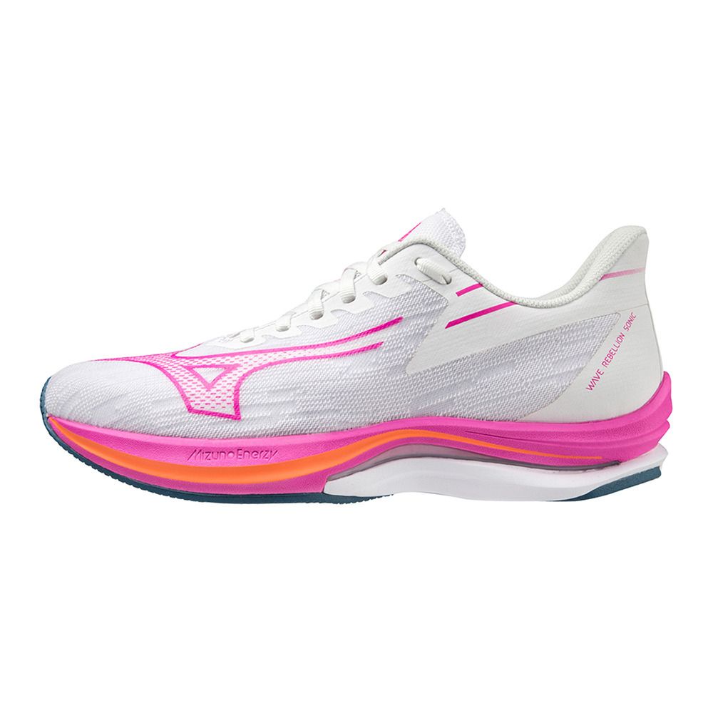 Mizuno WAVE REBELLION SONIC - Chaussures running Femme white/807 c/blue ashes