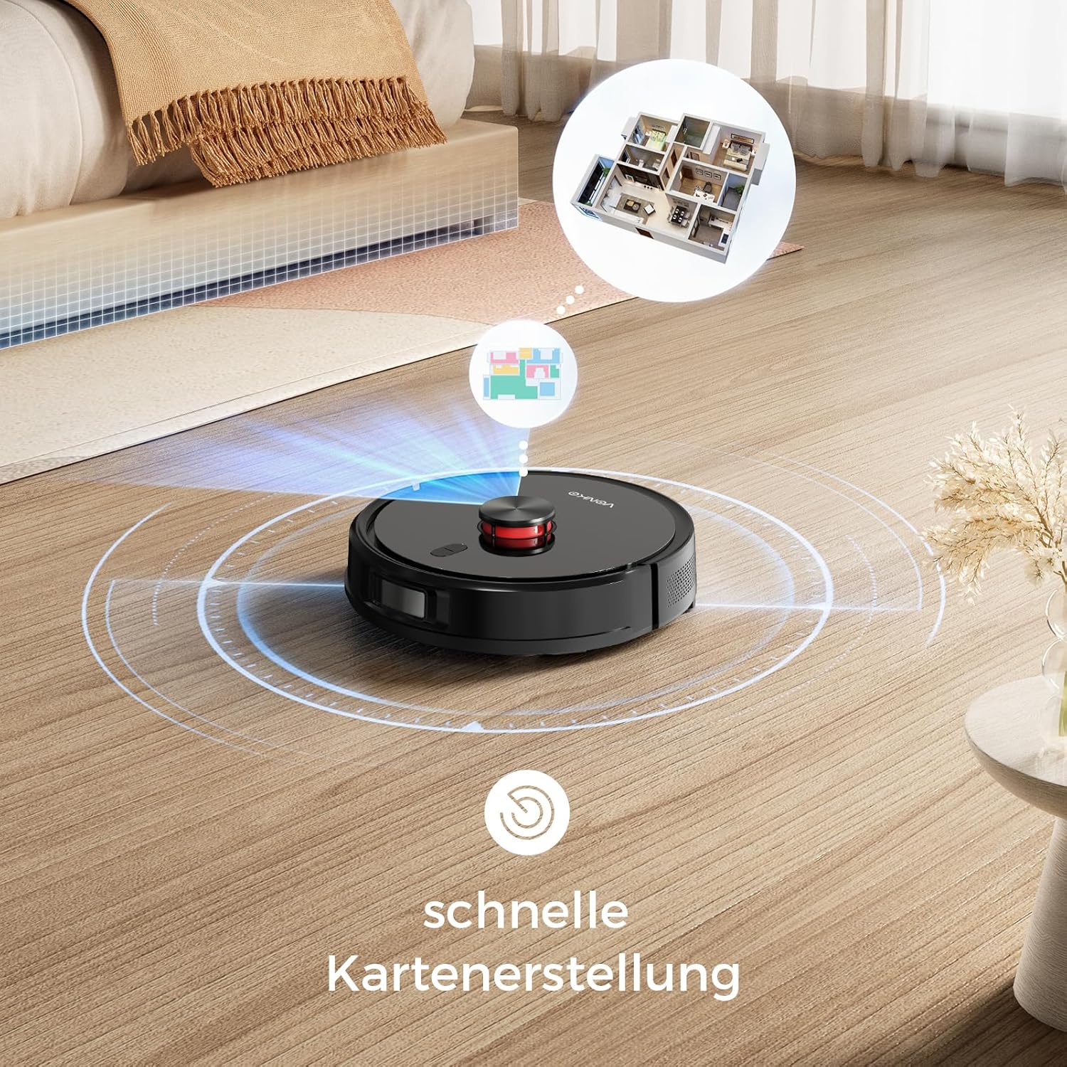 VONKO S6 Pro Saugroboter mit Wischfunktion und Absaugstation 6000Pa Extreme Saugkraft,LiDAR 2.0 Navigation,180 Min.Laufzeit,Roboterstaubsauger für Tierhaare & Teppiche
