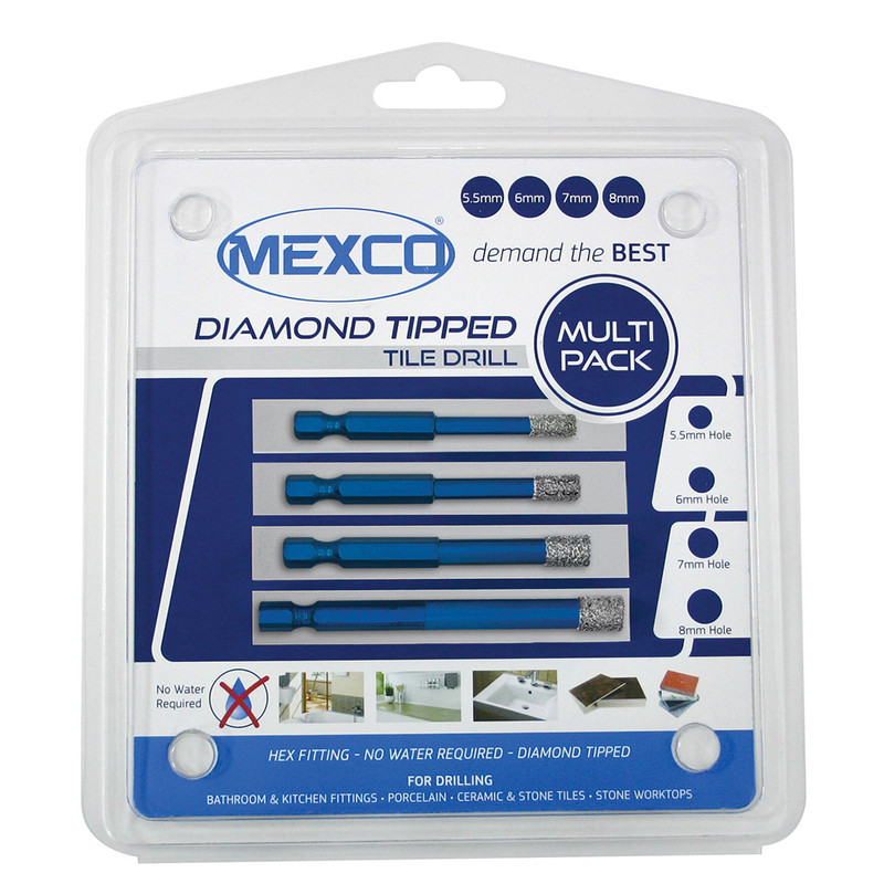 Mexco tegelboorset diamant droog 4-delig