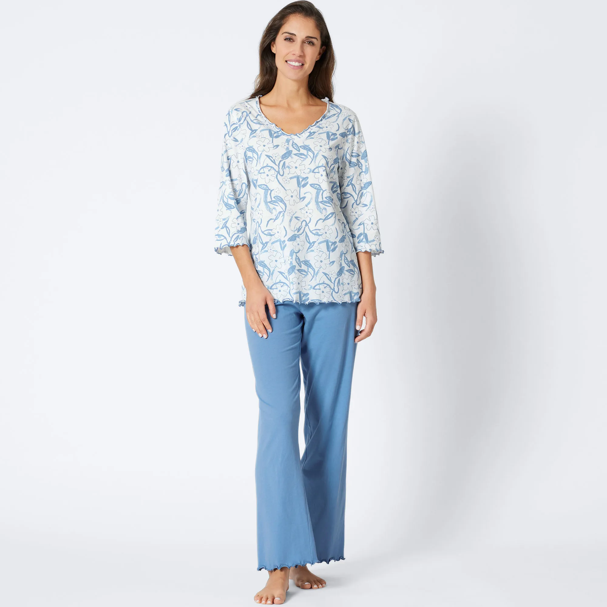 Damen-Schlafanzug mit gewelltem Saum, 2-teilig