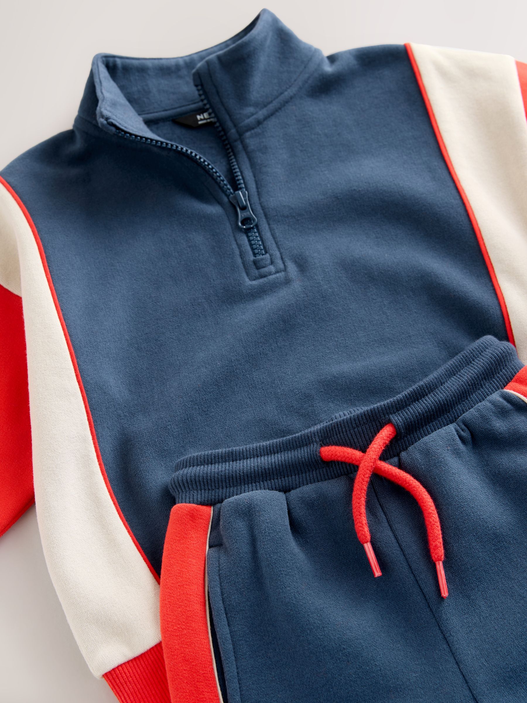 Rood/marineblauw - Set van top met halve rits en joggingbroek (3mnd-7jr)