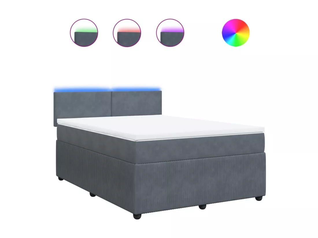 Sommier à lattes de lit et matelas Gris foncé 140x190cm Velours