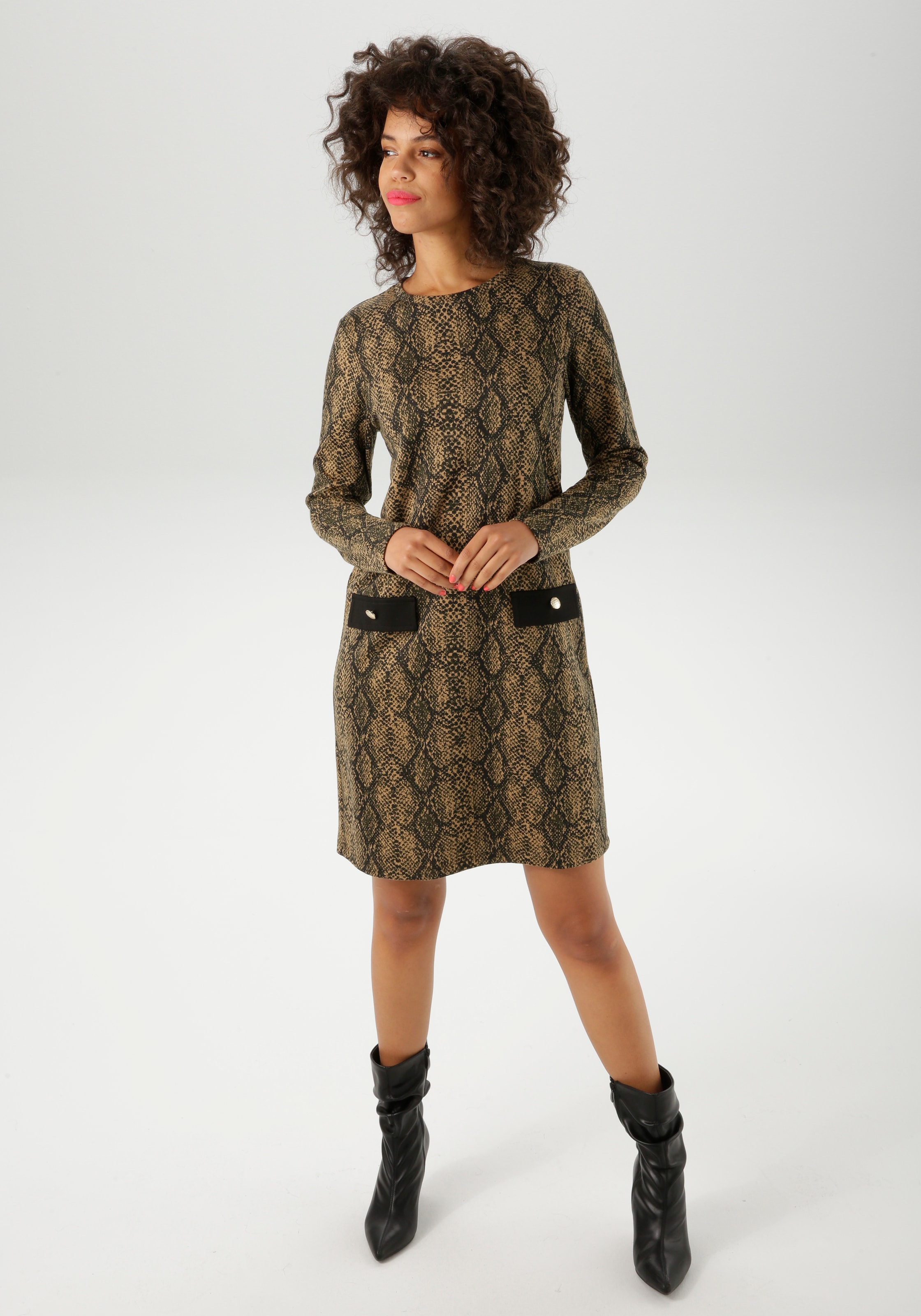 Aniston CASUAL Jerseykleid Faketaschen im extravagantem Schlangen-Muster - NEUE KOLLEKTION