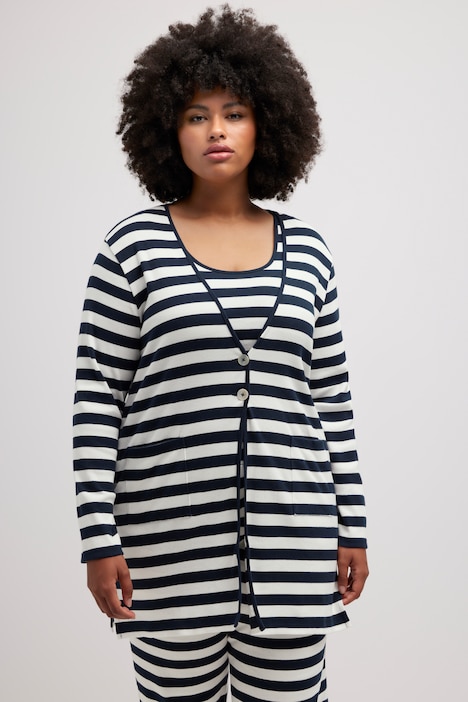 Jerseyjacke, Ringel, V-Ausschnitt, Biobaumwolle