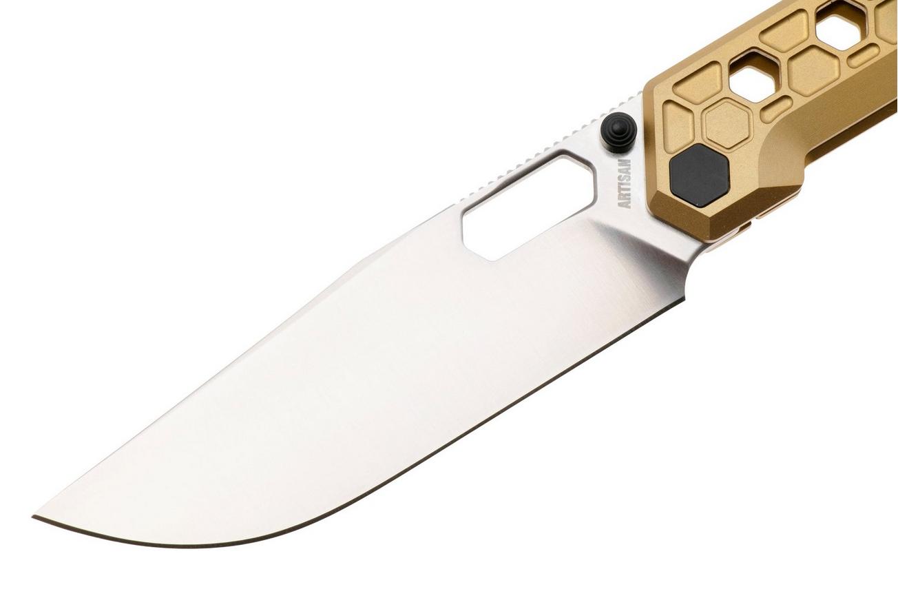 Artisan Cutlery Beest 1878G-GL, Satin CPM S35VN, Gold Titanium, Black Carbon Fiber Inlay zakmes