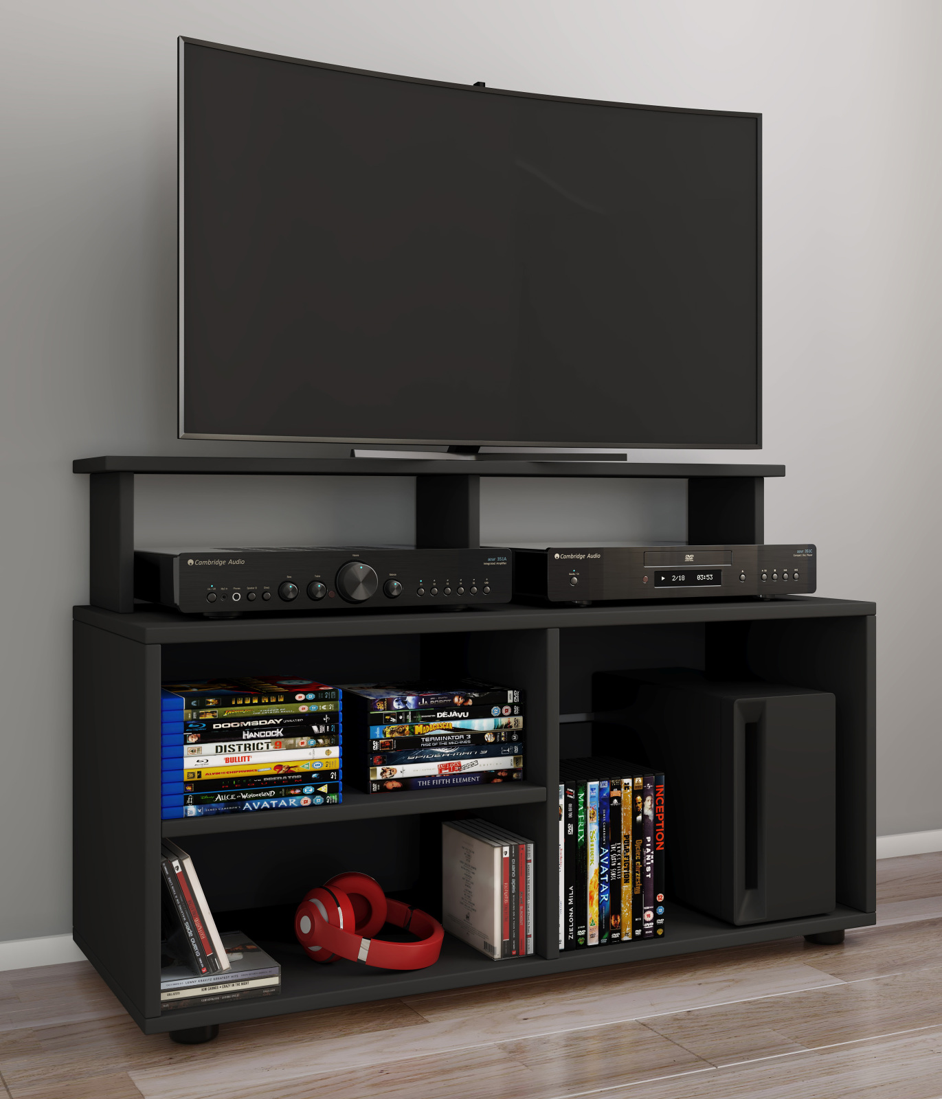 TV-Schrank BALANISA - schwarz - 5 Fächer - 59 cm