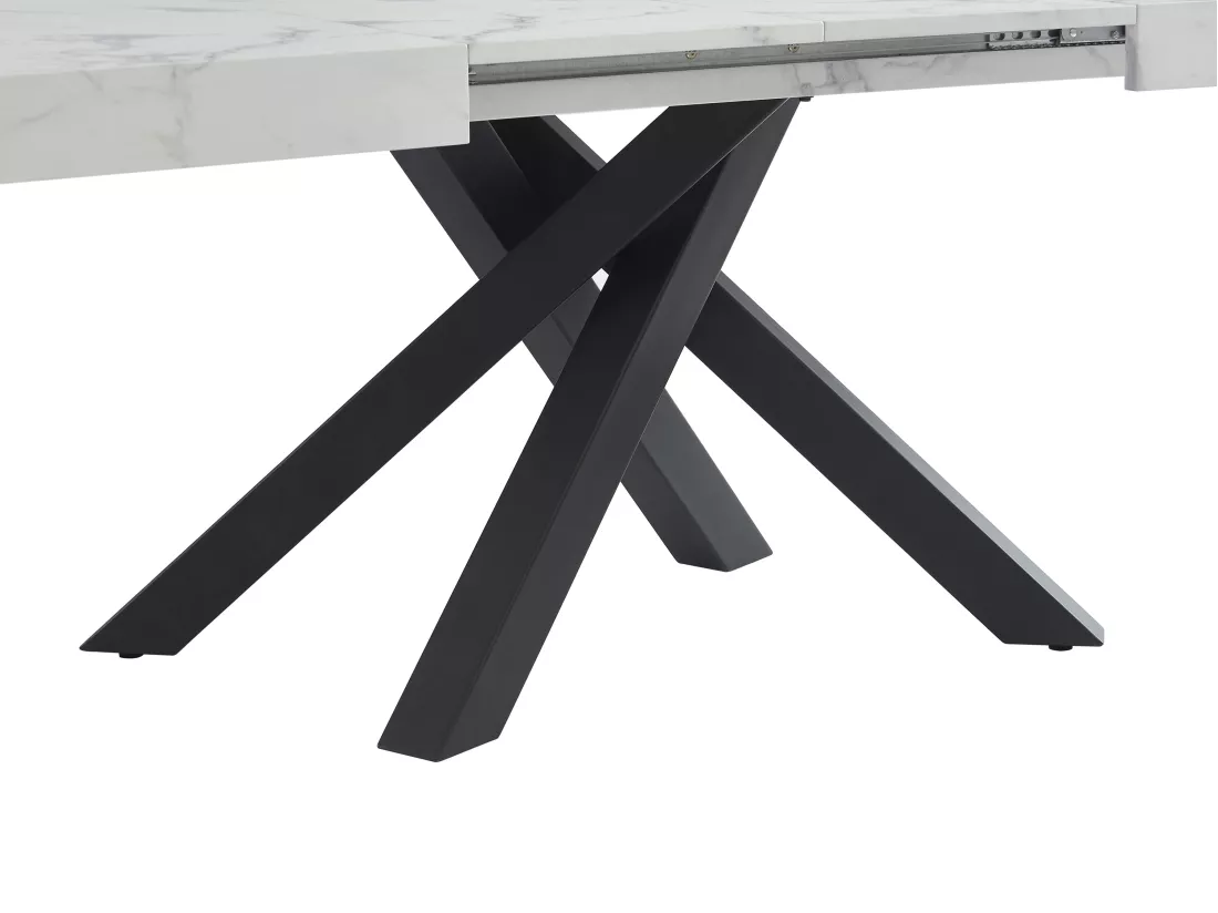 Table à manger extensible 6 à 10 personnes en MDF et métal - Effet marbre blanc et noir - CATONAV