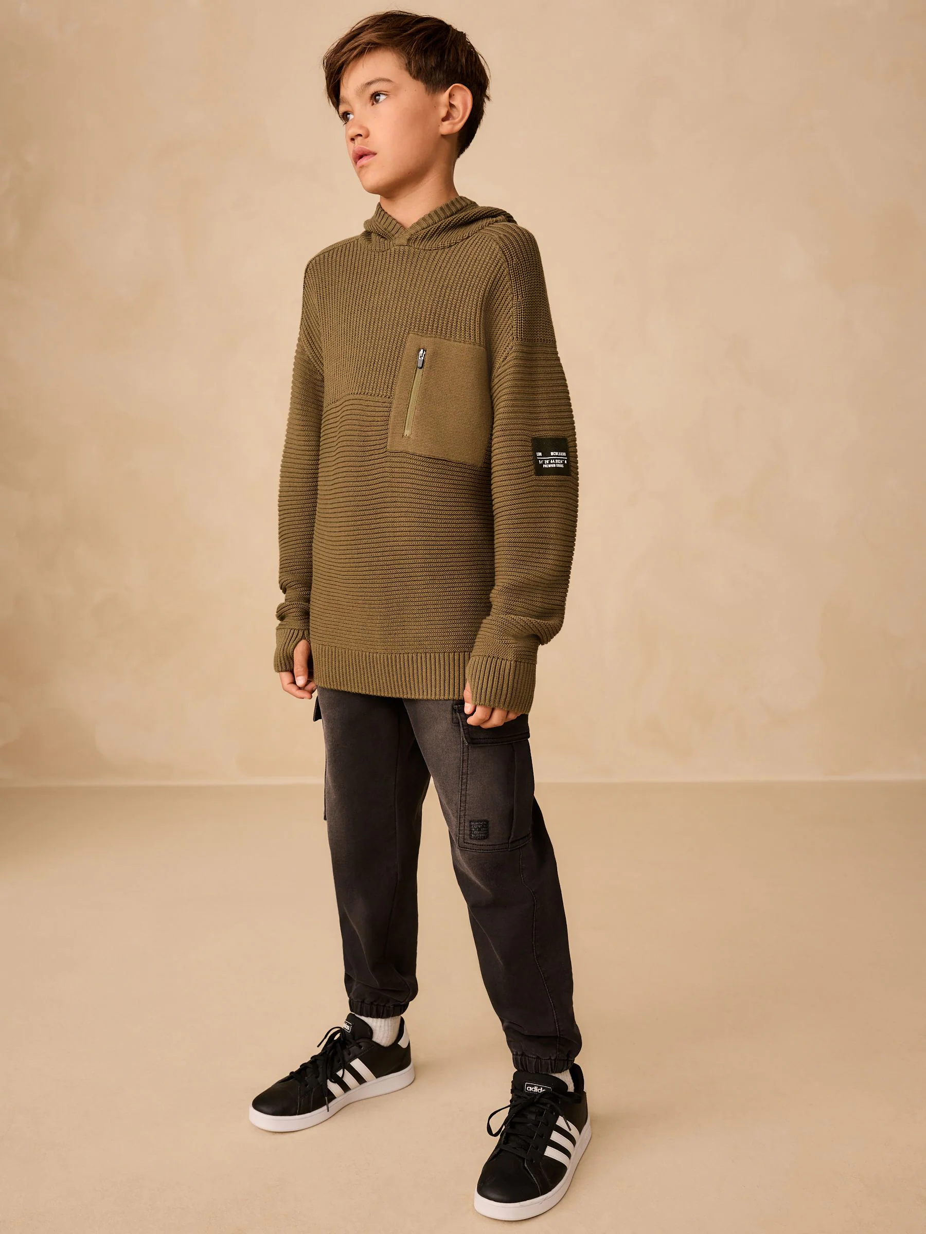 Kakigroen - Utility gebreide hoodie (3-16jr)