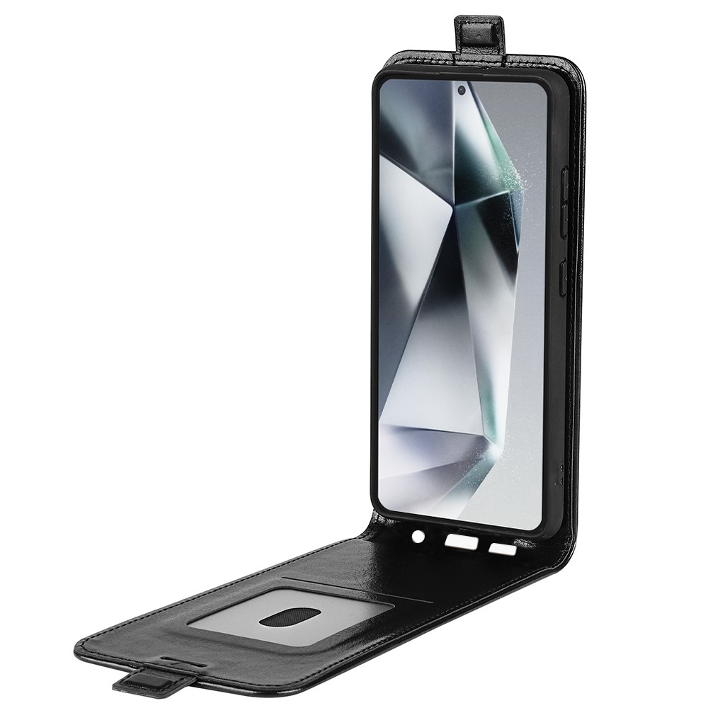 Samsung Galaxy S25 Ultra Leder Tasche Flip Cover Vertikal im Retro Look mit Kartenfach - Schwarz