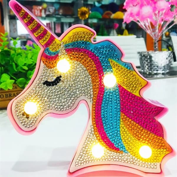 Diamond Painting Lampe for Barn LED / Diamantmaling – Unicorn