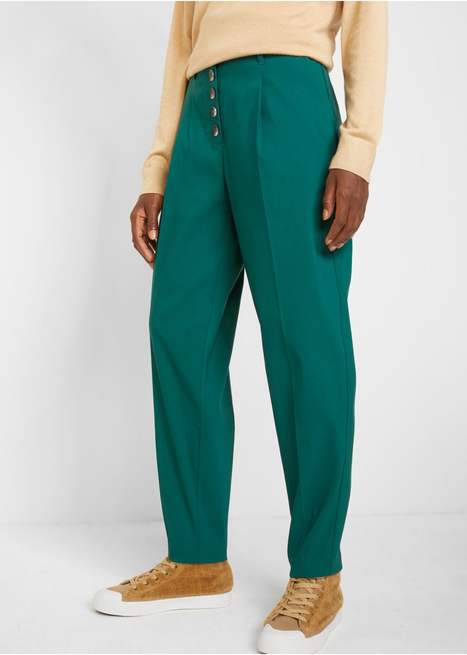 Pantalon en bengaline coupe Barrel avec patte de boutonnage