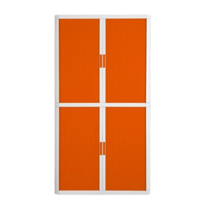 Armoire haute à rideaux EASY OFFICE - 110 x 204 x 41,5 cm - Corps blanc - Rideaux et poignée orange