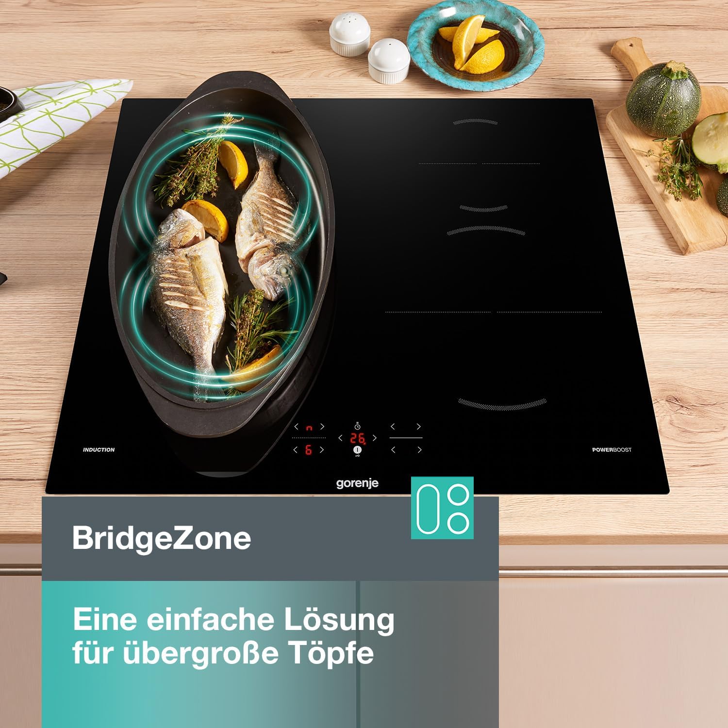 Gorenje GI621FMC Induktions-Kochfeld/Glaskeramik/BridgeZone/TouchControl/PowerBoost/Timer/ChildLock/Restwärmeanzeige/Schwarz