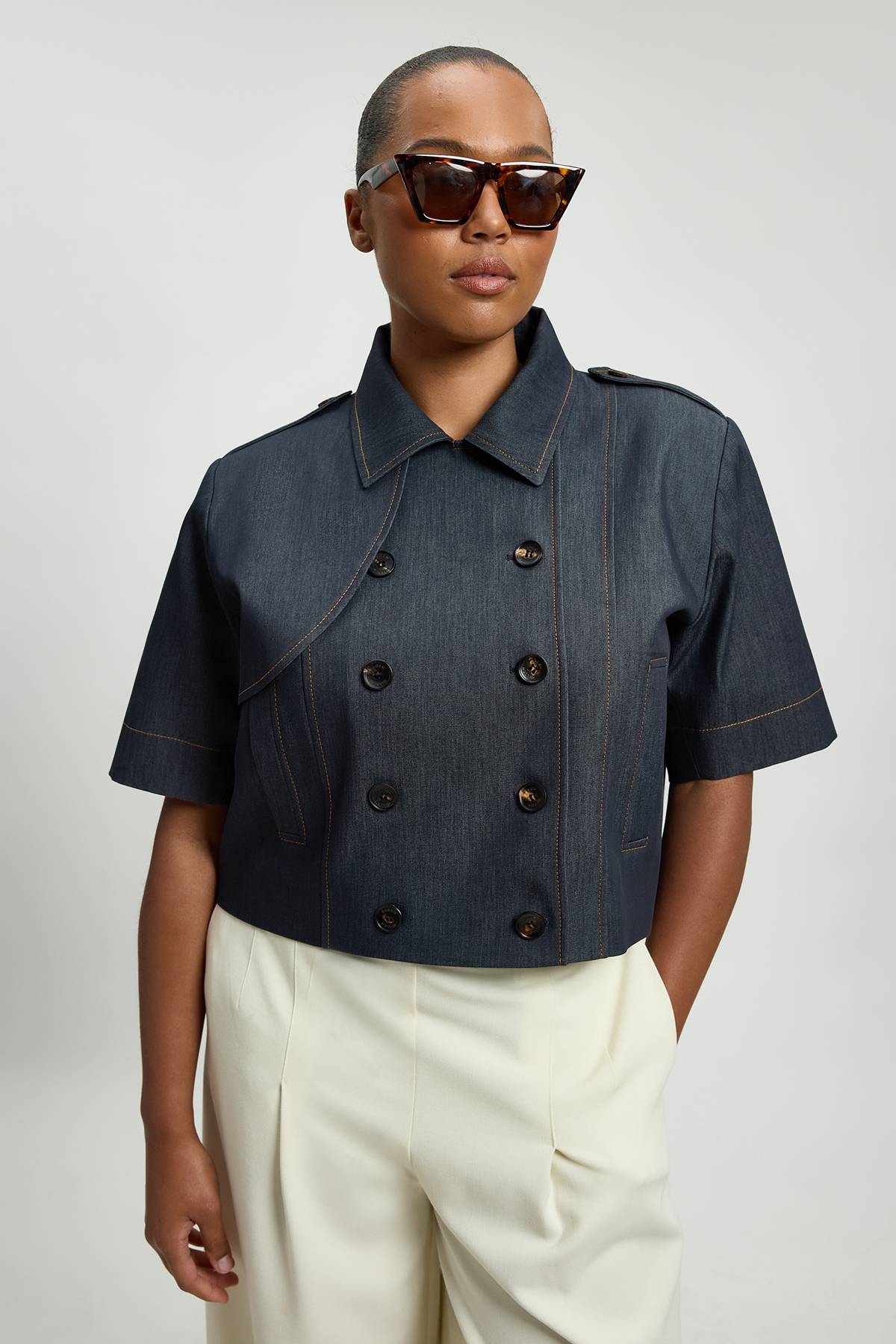 KarenMillen Veste Trench En Denim Cintrée Grande Taille