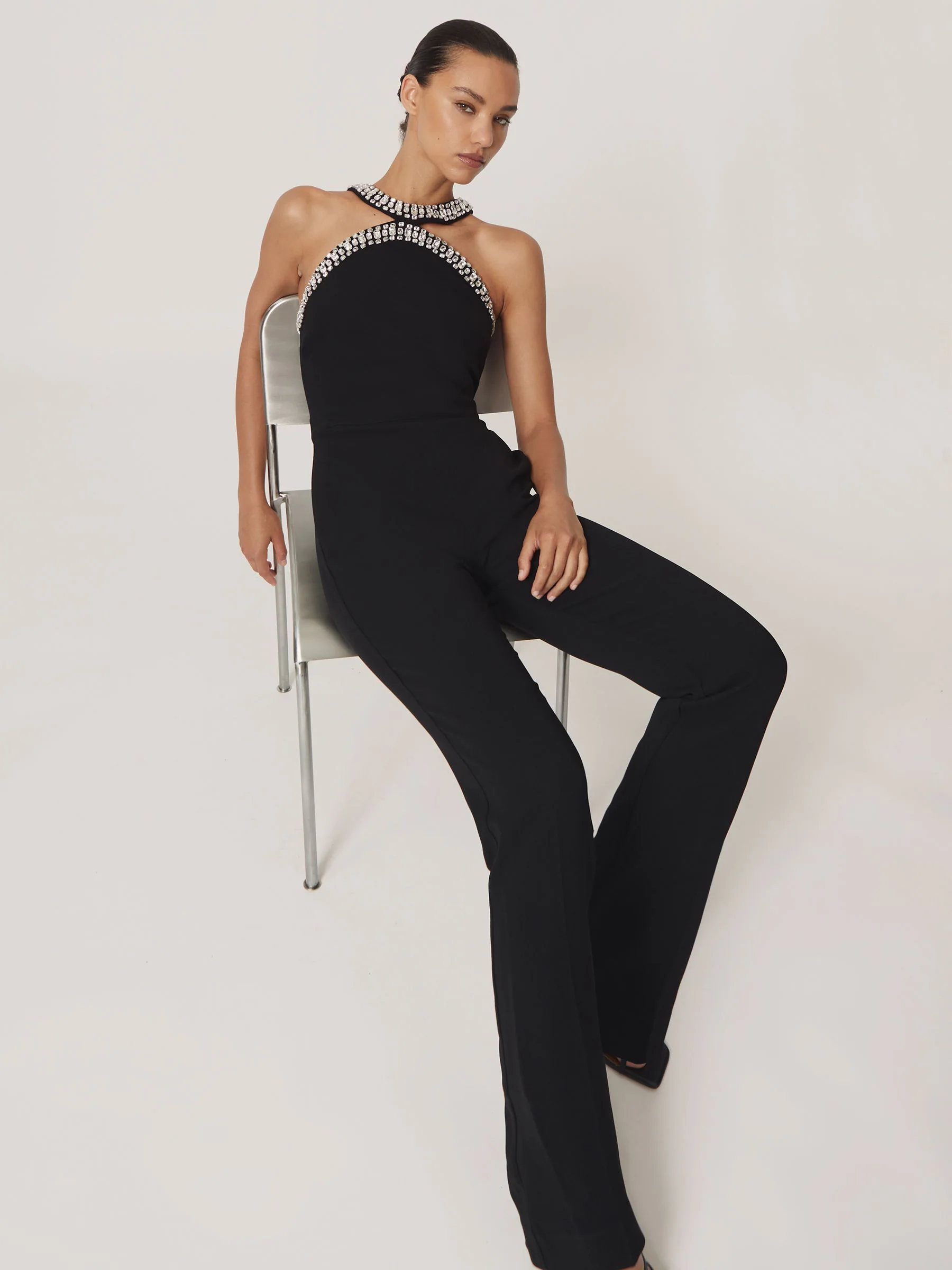 Reiss Simone Crystal-Embellished Cut-Out Jumpsuit