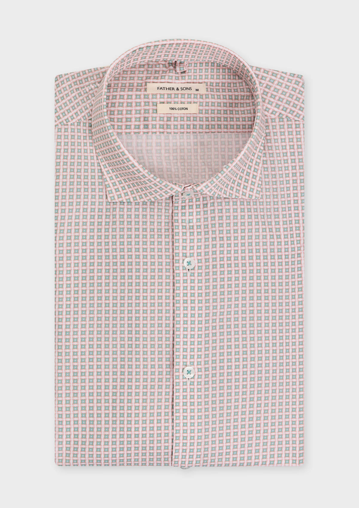 Chemise sport Slim en popeline de coton blanc à motif fantaisie rose, vert et bleu