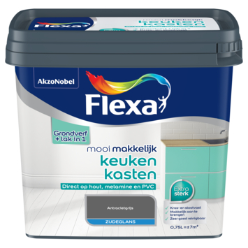 Flexa Mooi Makkelijk keukenkasten primer & lak 2 in 1 zijdeglans antraciet 750 ml