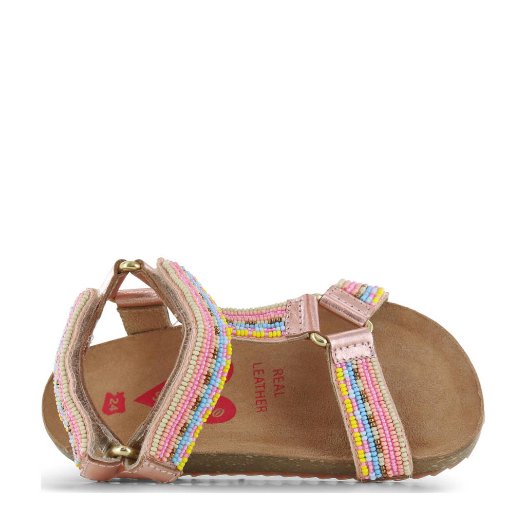 Shoesme leren sandalen met kraaltjes roze metallic