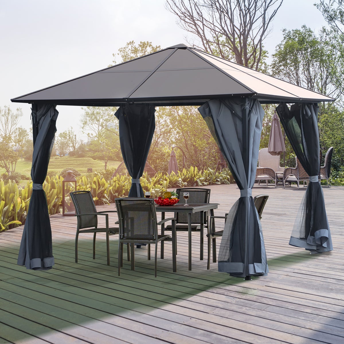 Outsunny paviljoen, 3 x 3m tuinpaviljoen, 300L x 300B x 265H cm, PC, aluminium, donkergrijs
