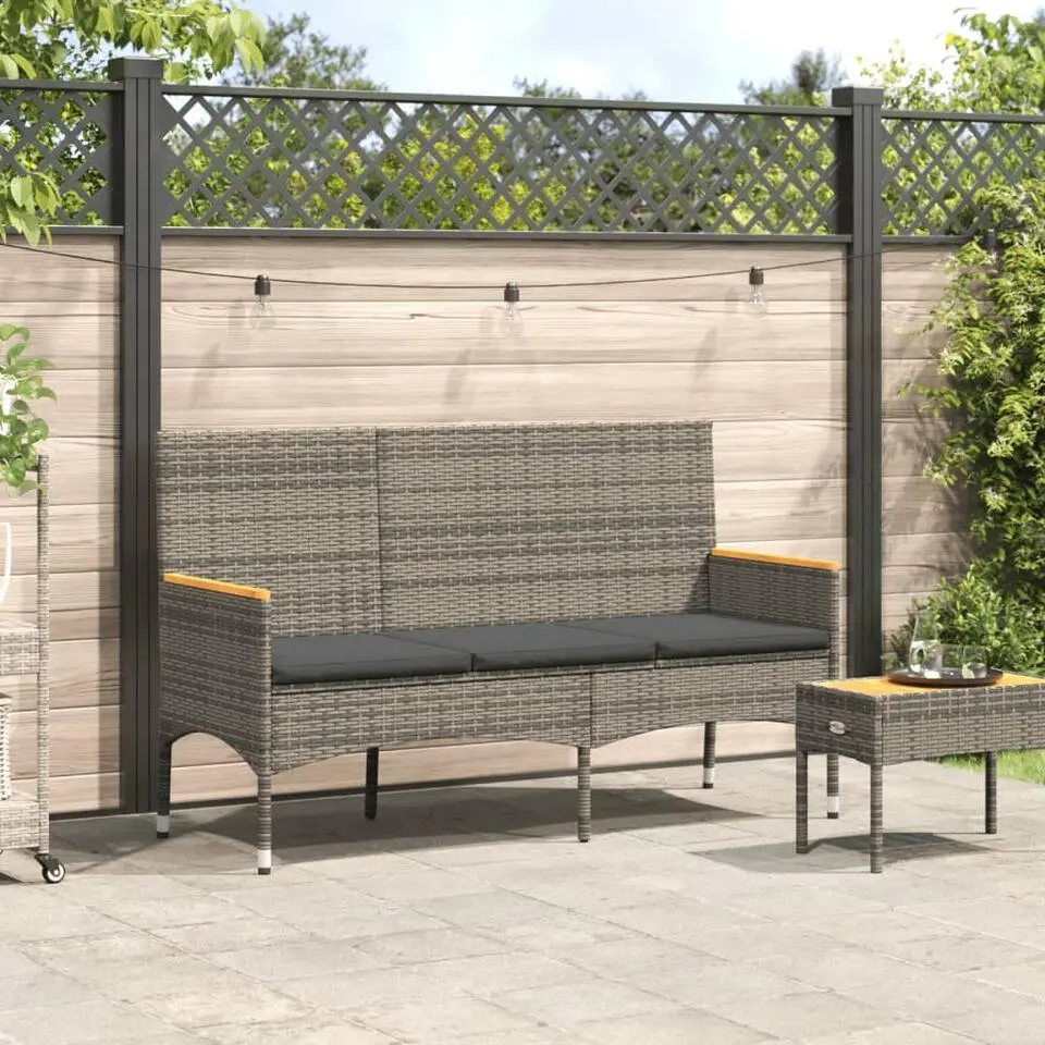 vidaXL - 3-zits Tuinbank met kussens - Grijs poly rattan - 140x54x85 cm