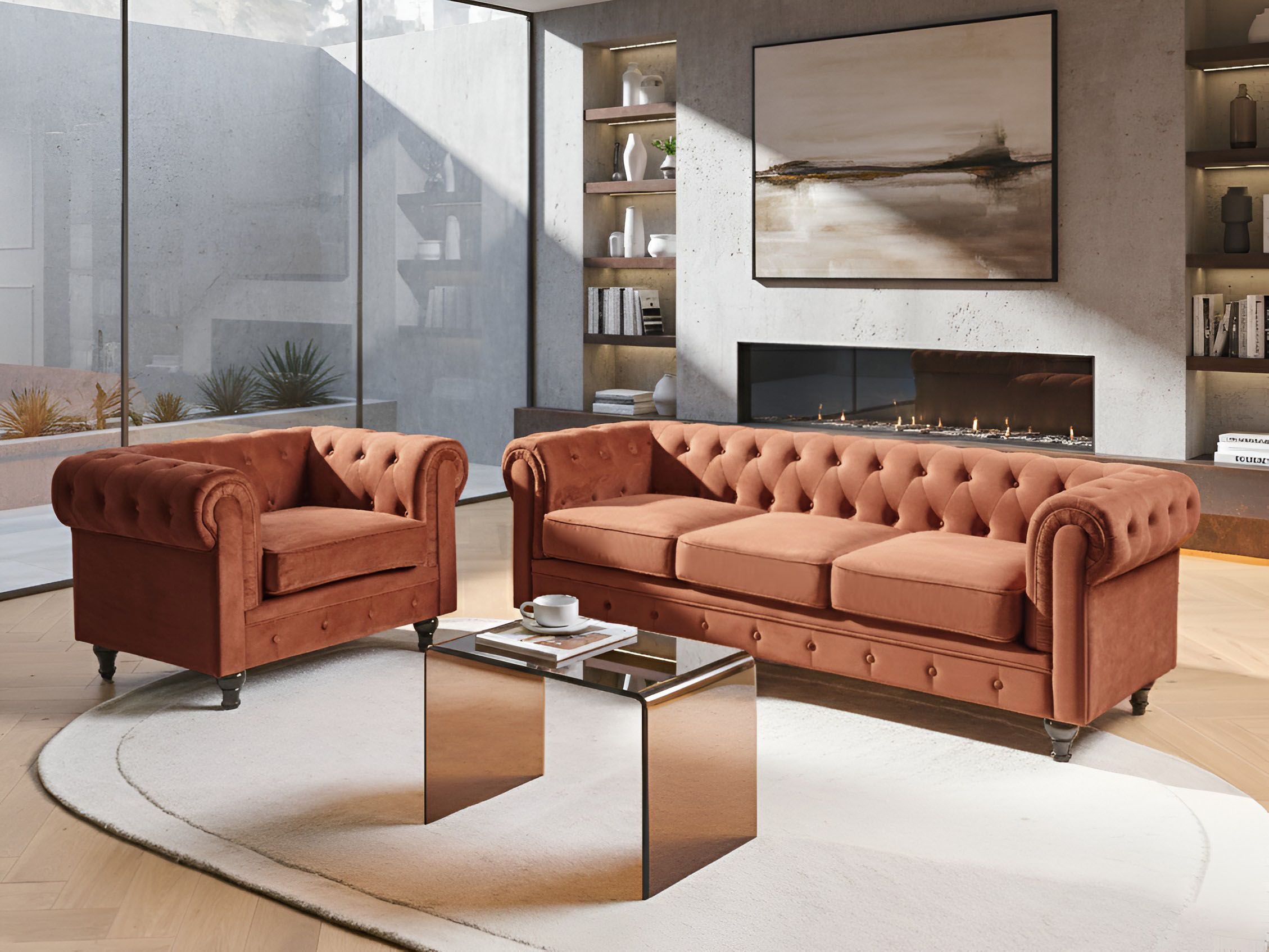 Bankenset 4-zits CHESTERFIELD Fluweel Goudbruin
