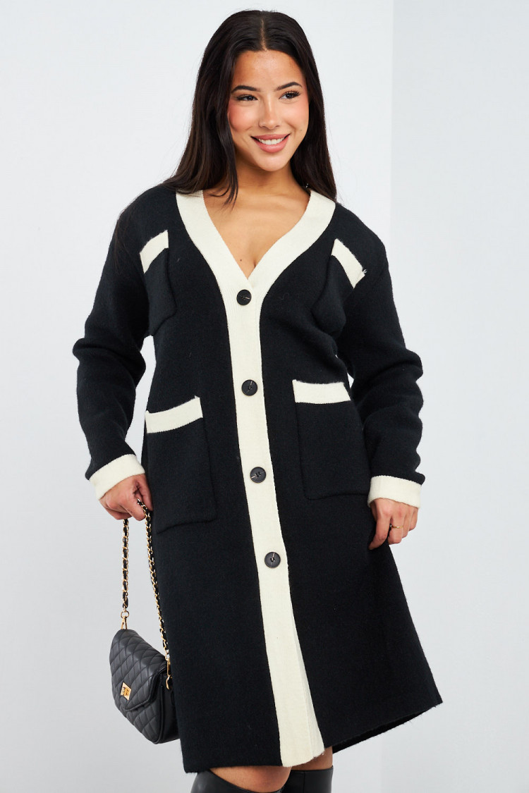 Gilet long bicolore noir/écru