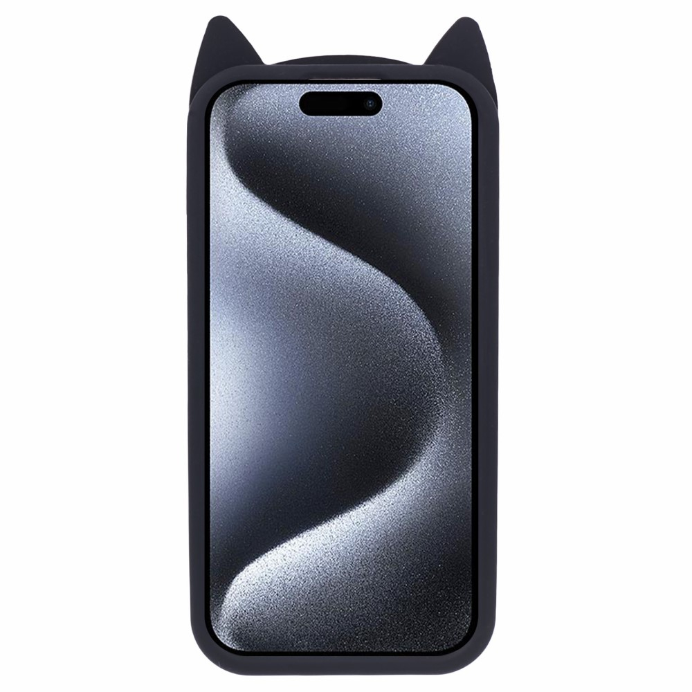 iPhone 15 Pro Max 3D Silikon Case Hülle mit Süssen Katzenohren - Schwarz