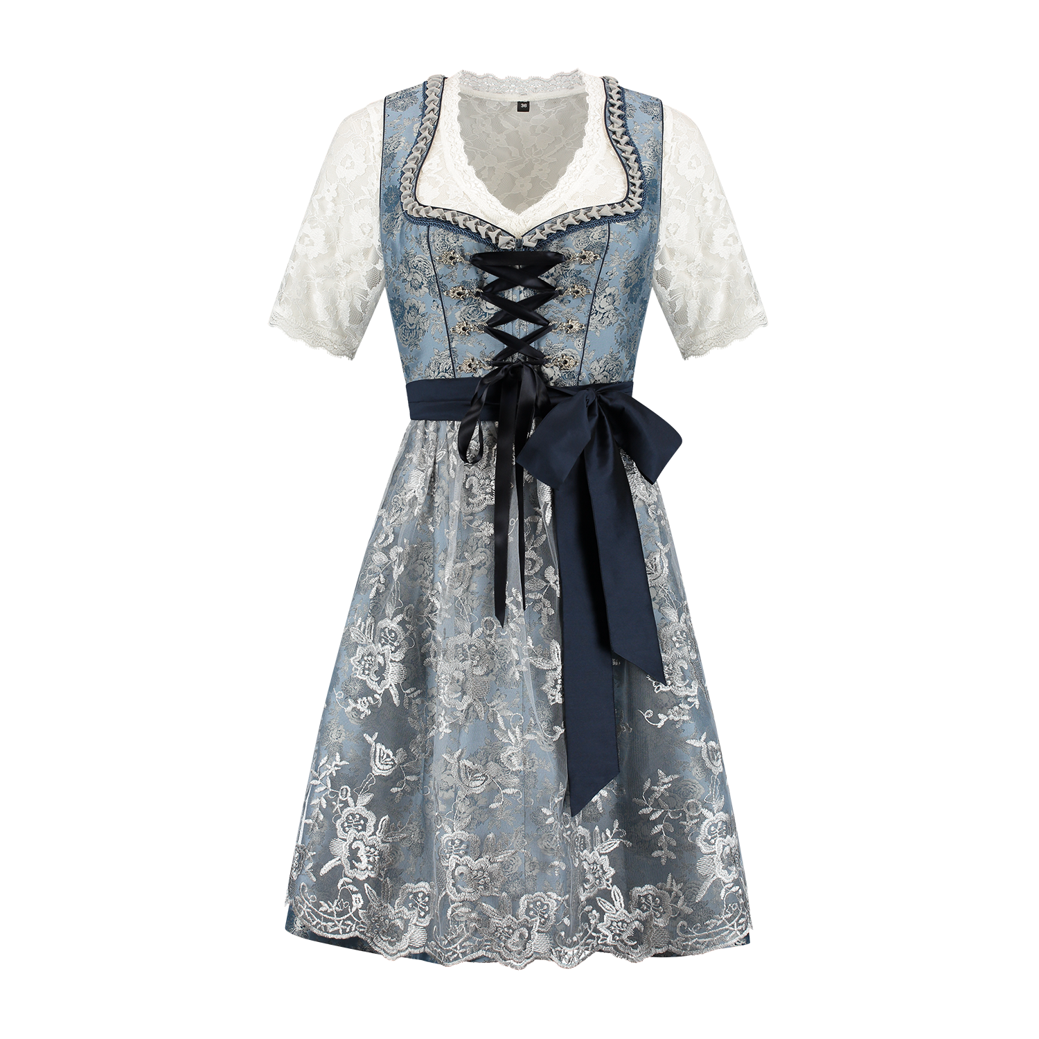 Blauw Zilveren Dirndl Jurk Oktoberfest Dames 2 Delig