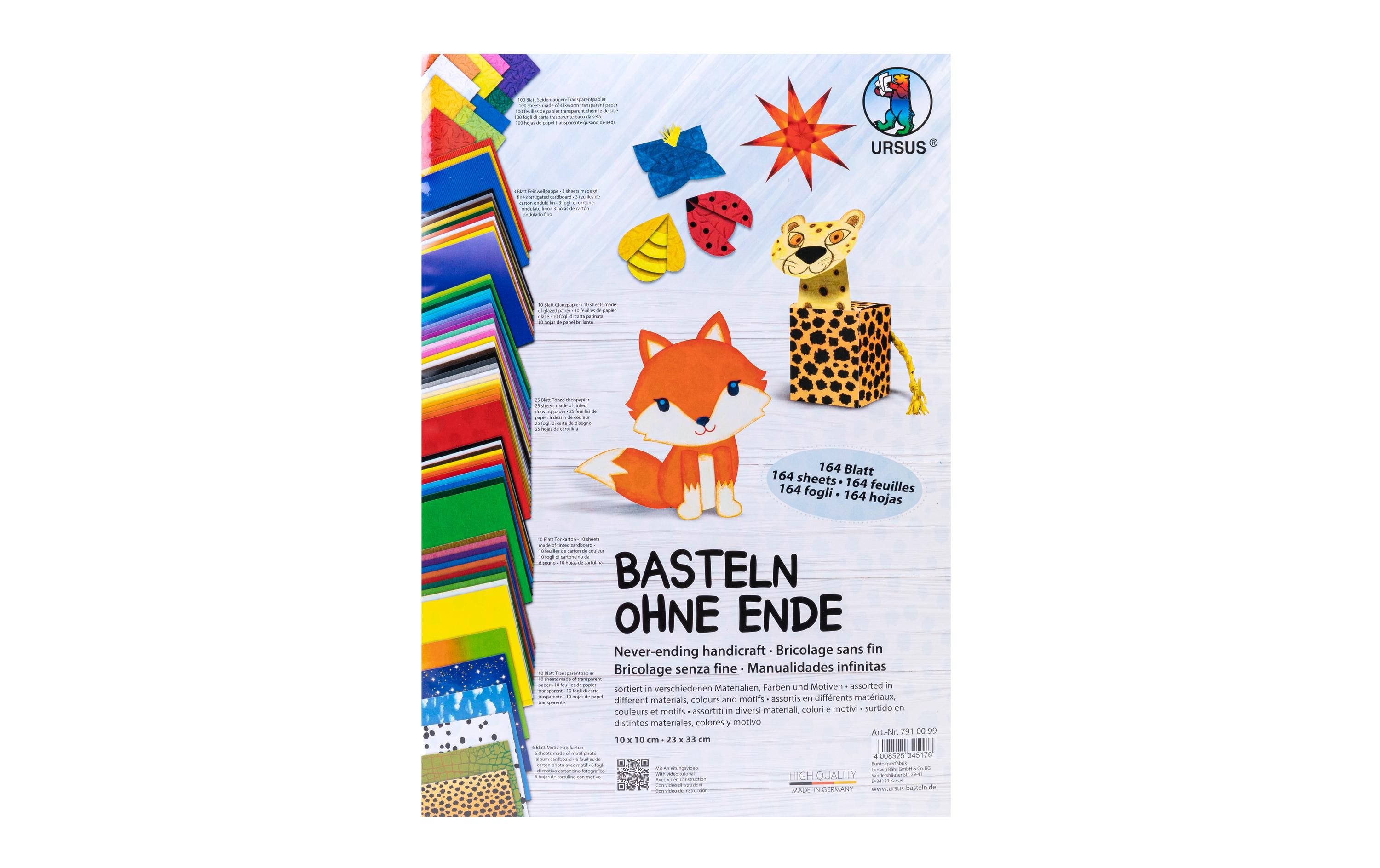 Bastelpapier Basteln ohne Ende Set mit 164 Blatt, MehrfarbigGrosspackung mit vielfältiger Papier-Auswahl