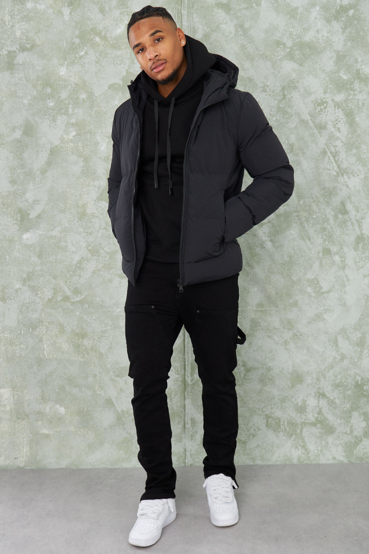Parka noire uni à capuche