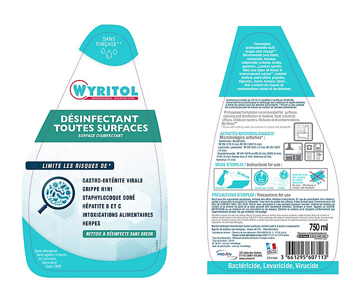Spray nettoyant désinfectant toutes surfaces Wyritol 750ml