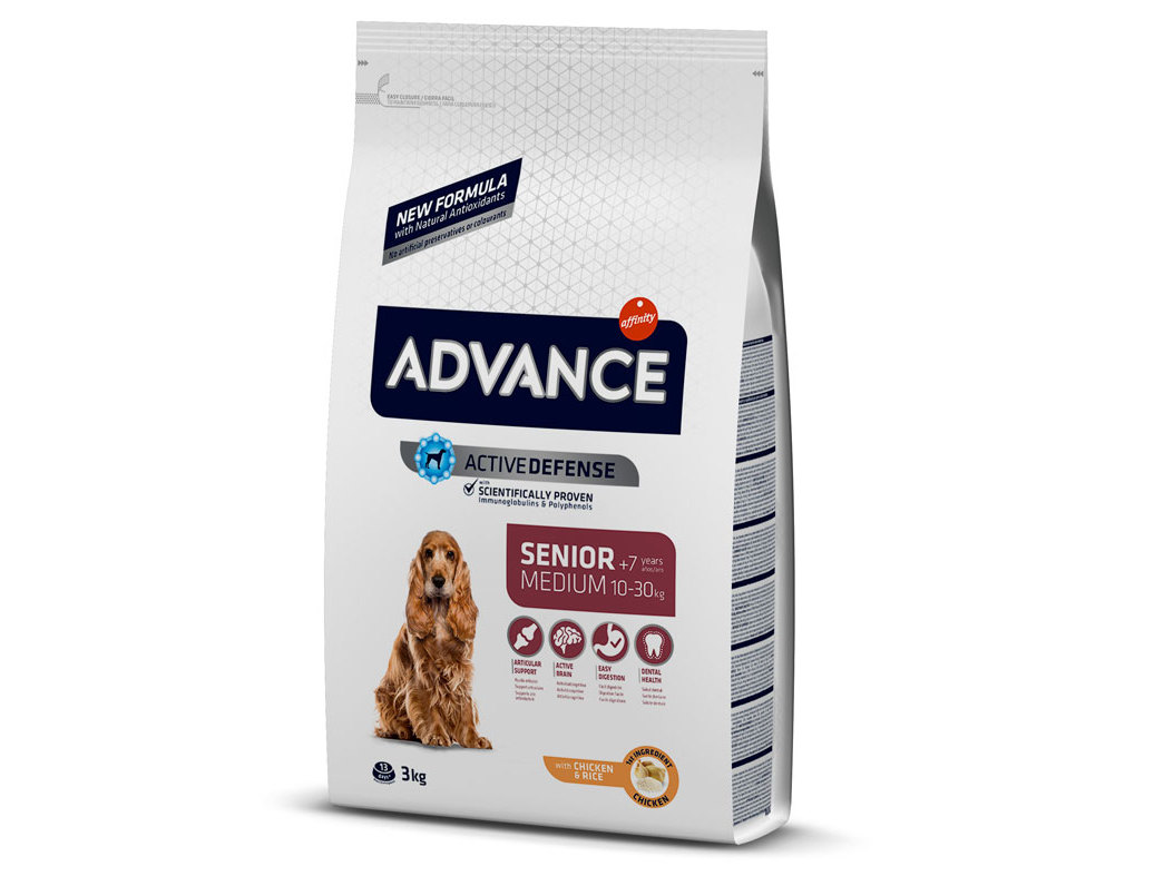 RAÇÃO PARA CÃO MÉDIO SENIOR ADVANCE COM FRANGO E ARROZ 3KG