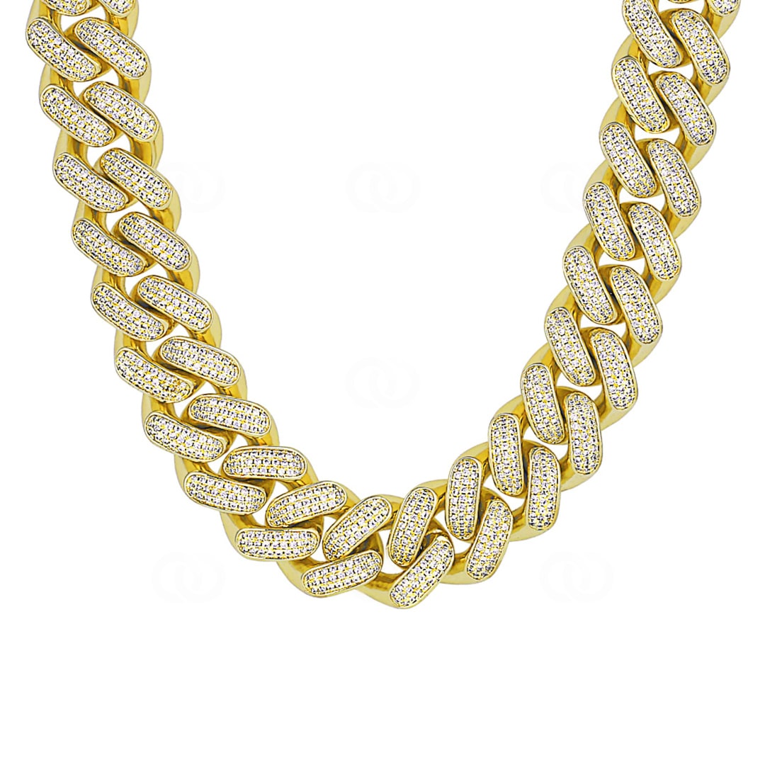 18mm Cuban Link Panzerkette Gelb vergoldet mit Zirkonia