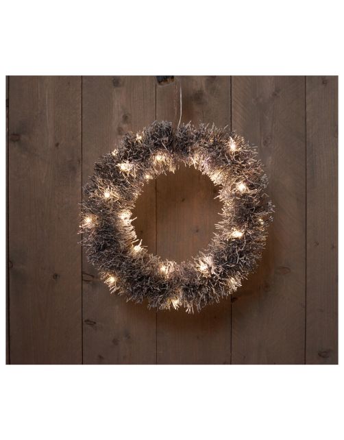 Anna's Collection Rotan Krans Zwart\/Sneeuw - Kerstverlichting - 40 cm Warm Wit 30 led
