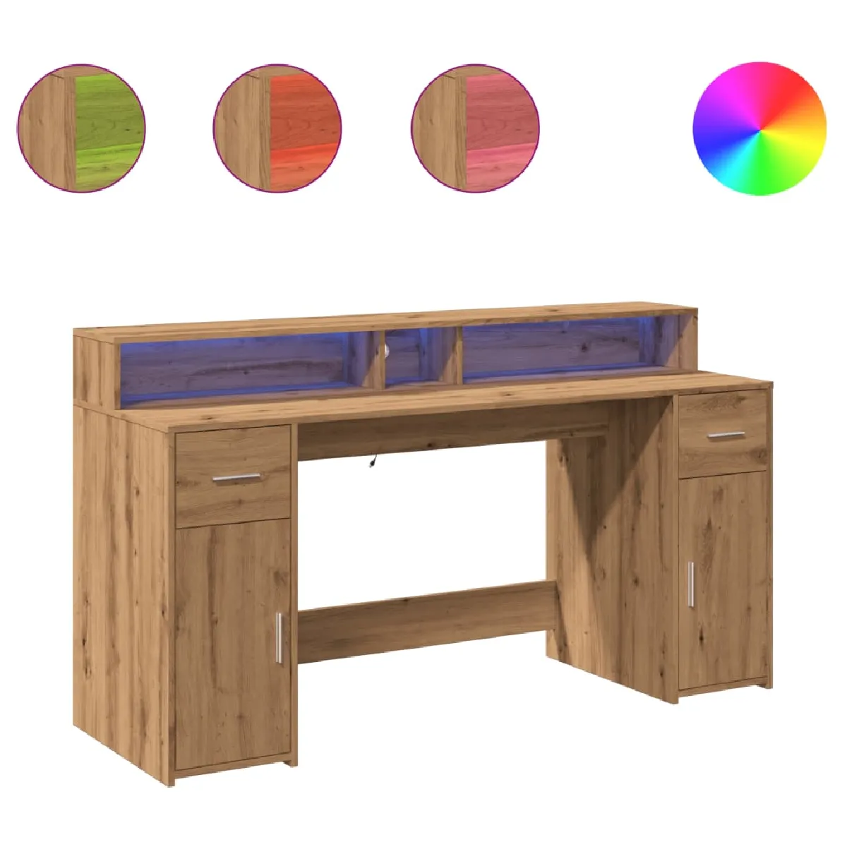 vidaXL Bureau avec LED chêne artisanal