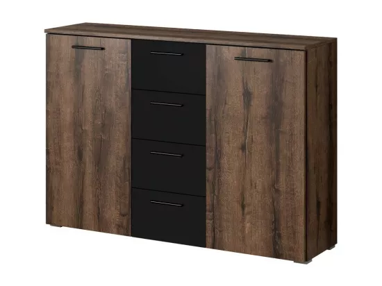 Chambre à coucher EOS : Armoire 220x210, Lit 160, commode, chevets. Couleur chêne foncé et noir