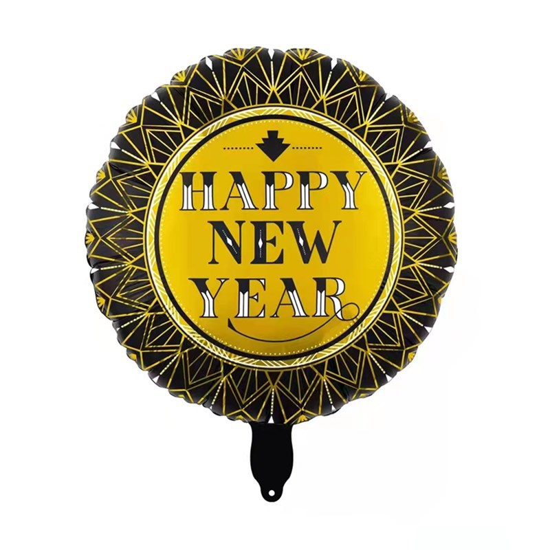 (38-tlg. Set) Happy New Year Girlande Silvester Party Dekoration   Folien Ballons / Kuchenstecker / Wimpelkette - Gold / Schwarz