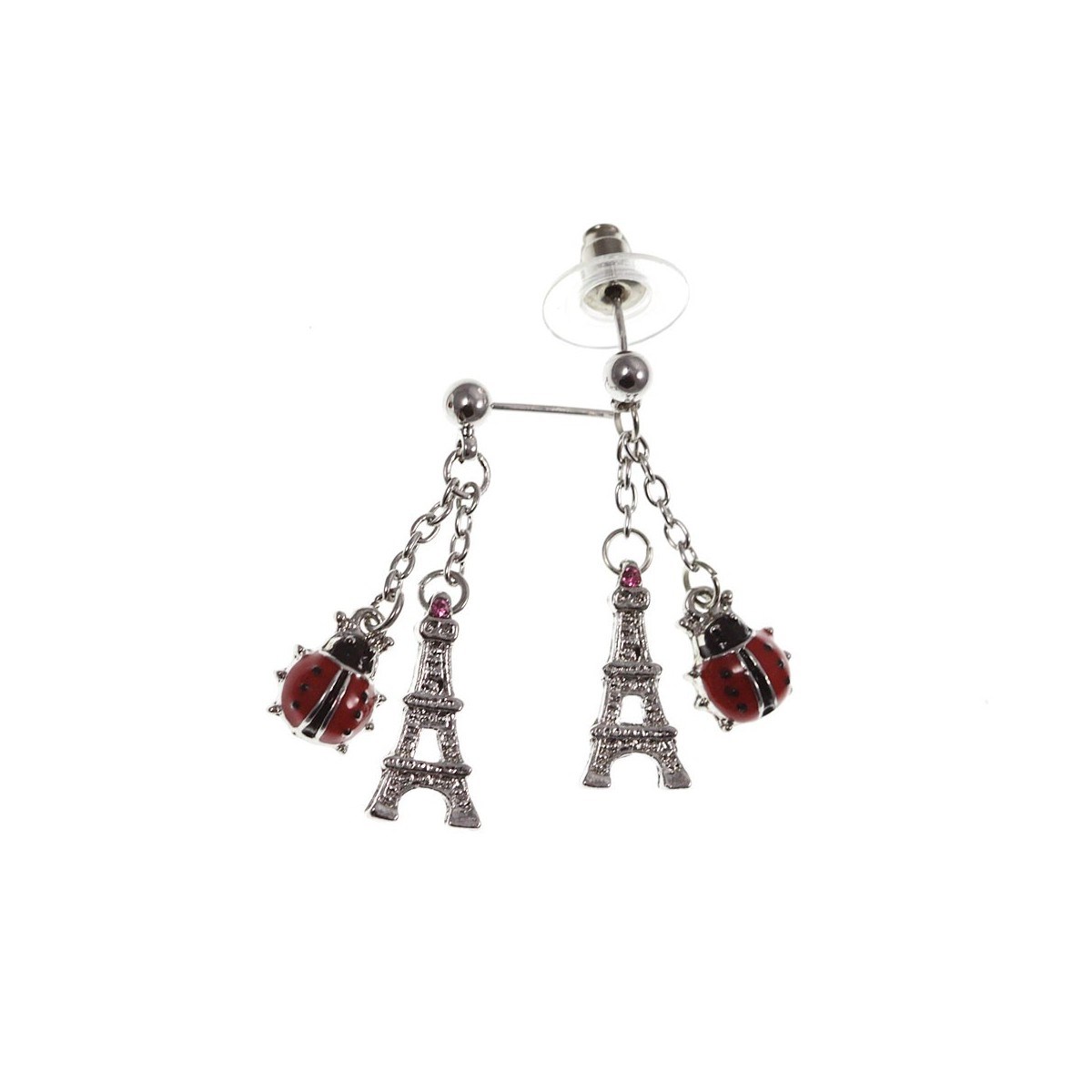 Boucles d'oreilles Tour Eiffel et coccinelle
