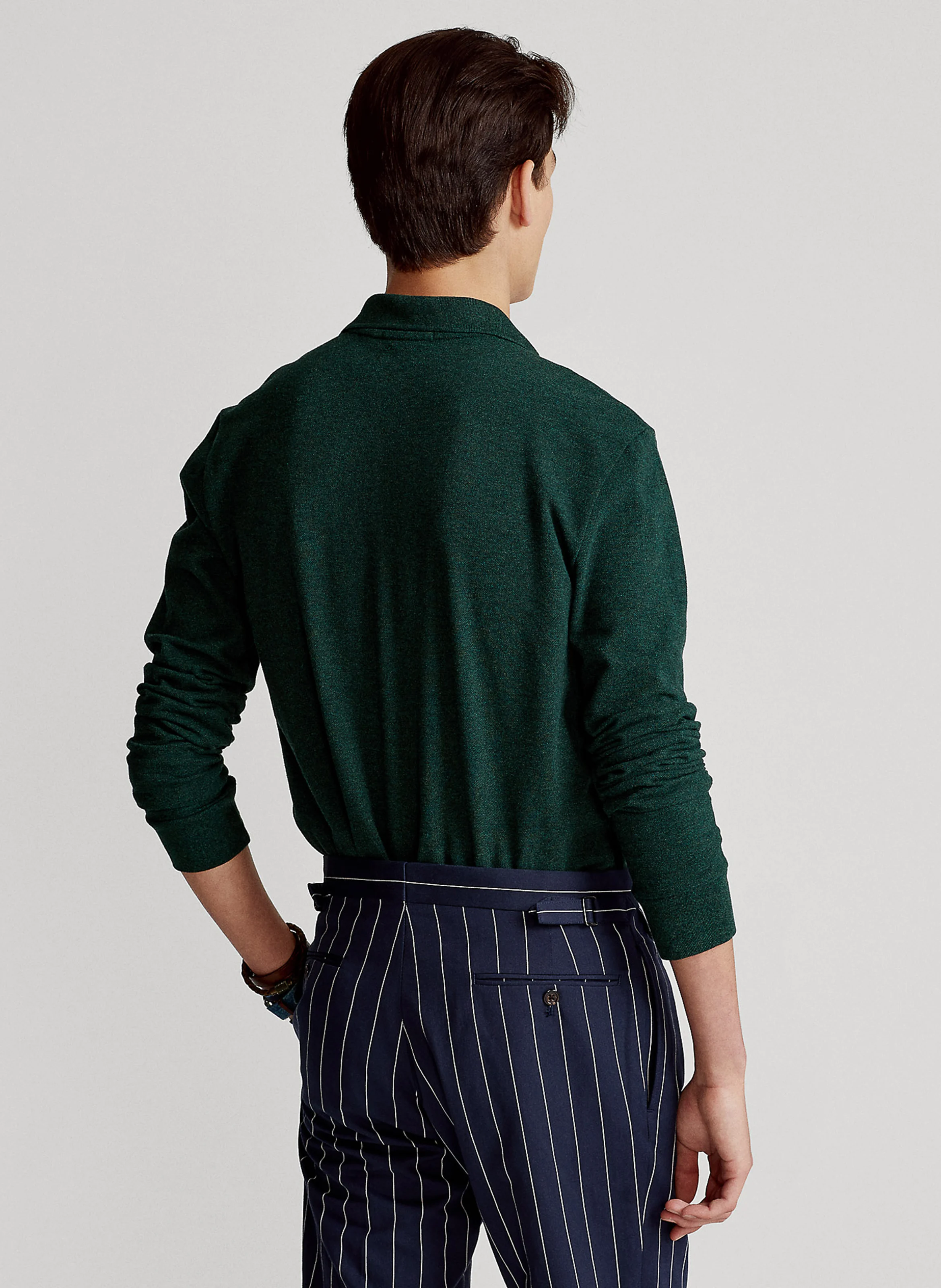 Polo manches longues regular-fit en piqué de coton | Vert