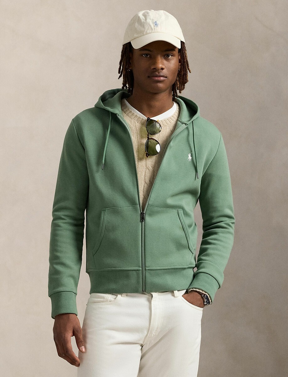 POLO RALPH LAUREN<br>Moletom com capuz em malha dupla e zíper