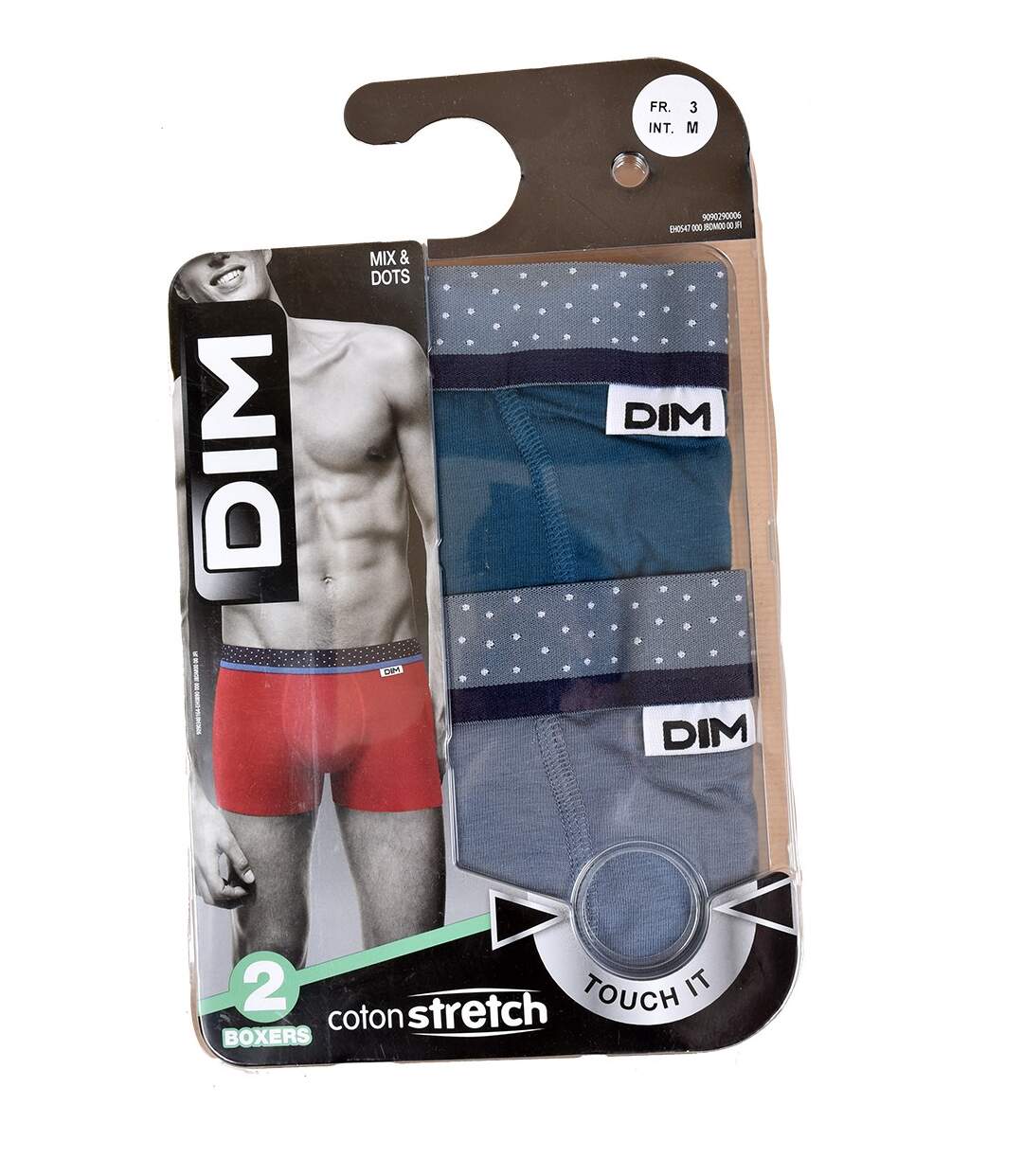 Boxer DIM Homme en coton stretch ultra Confort -Assortiment modèles photos selon arrivages- Pack de 2 Boxers Gris/Vert canard Pois