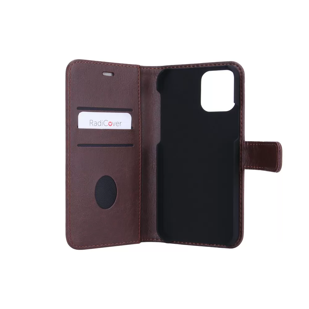 Radicover iPhone 12 / 12 PRO Flipcover, vegansk læder - Brun
