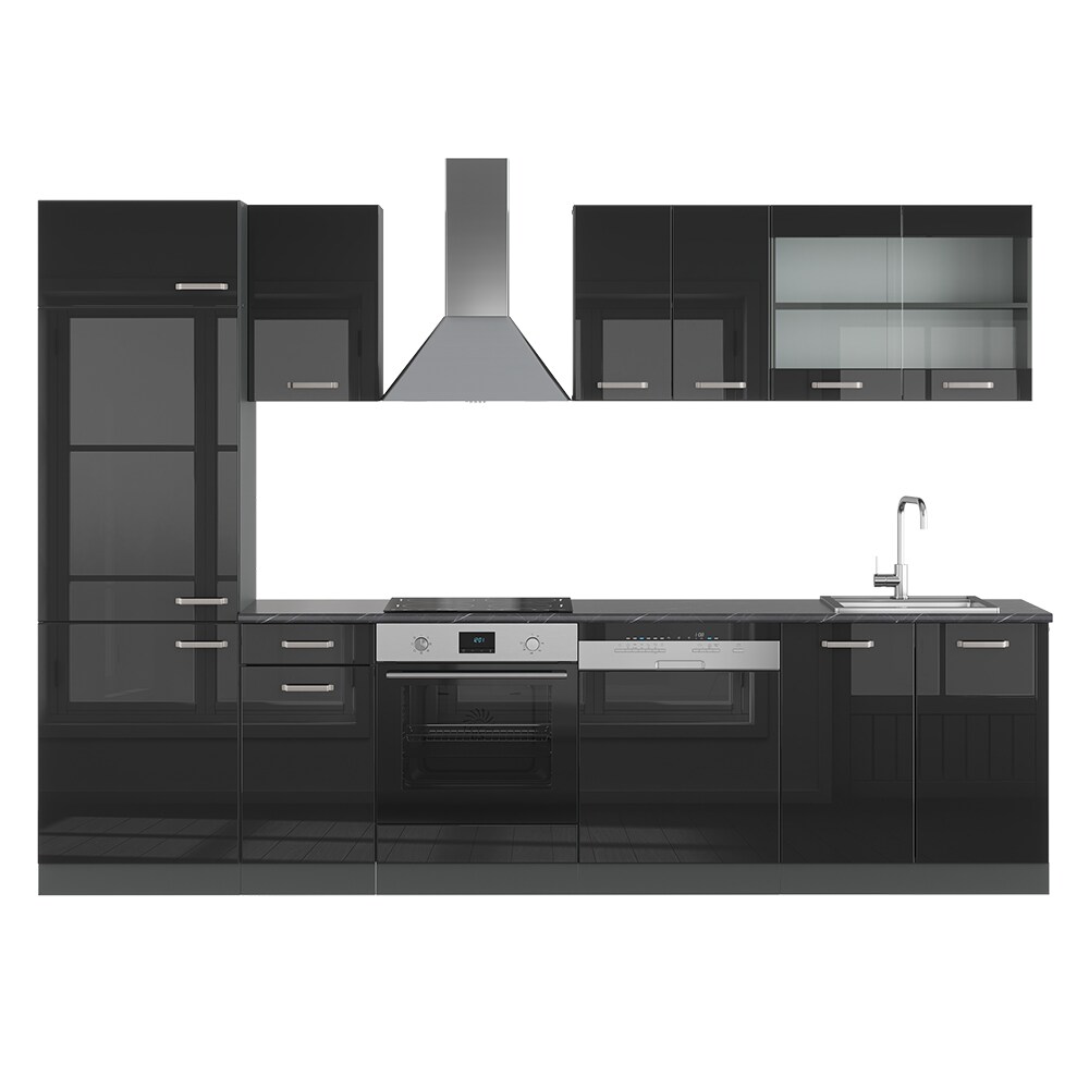 Vicco Küchenzeile R-Line Solid Anthrazit Schwarz 300 cm modern Küchenschränke Küchenmöbel