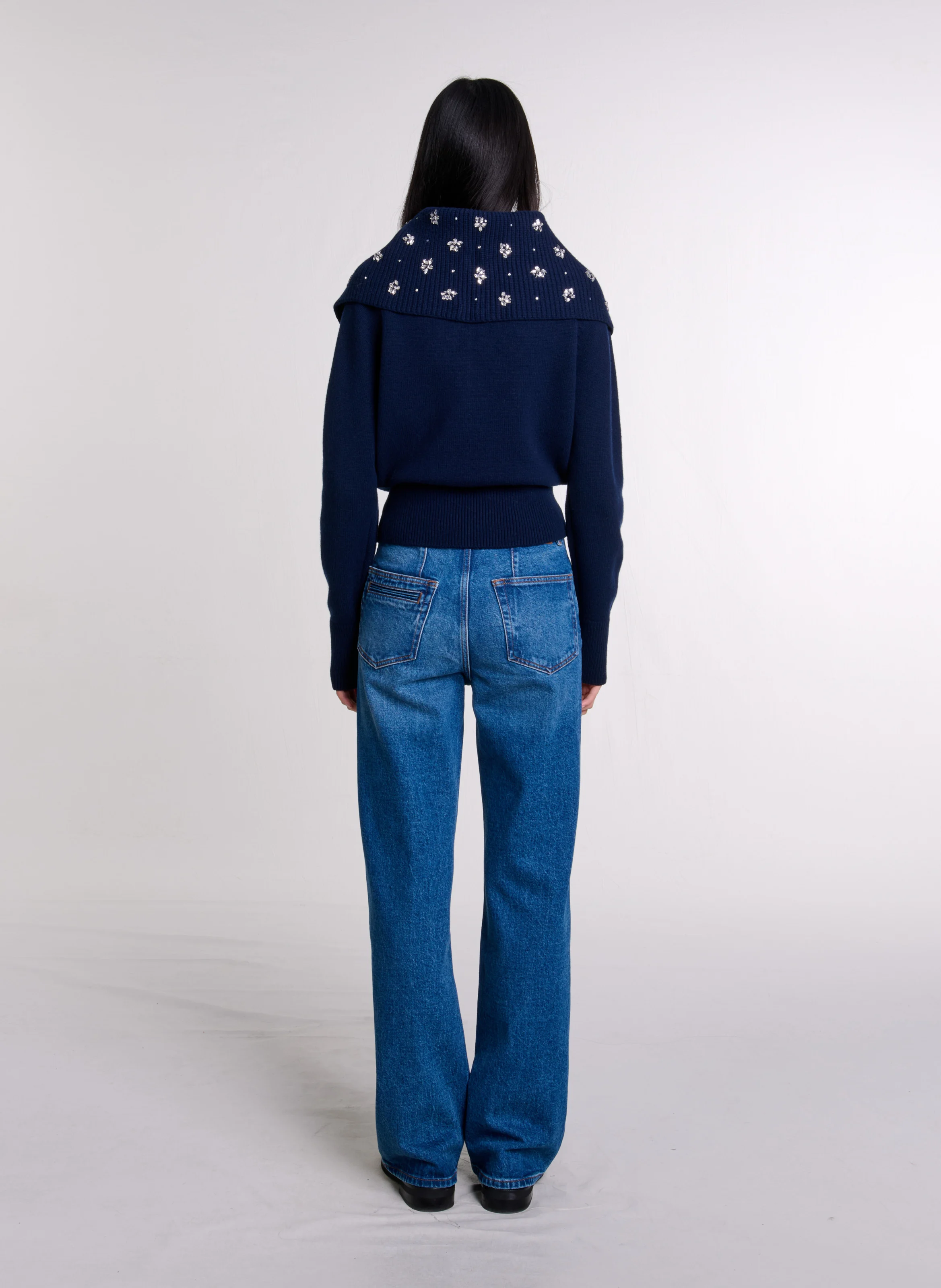 Cardigan droit col camionneur | Bleu