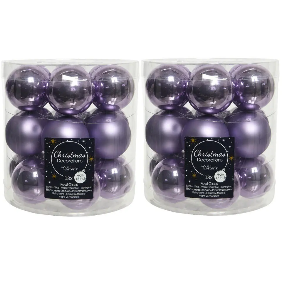 Decoris Kleine kerstballen - 18x - lila paars - D4 cm - glas