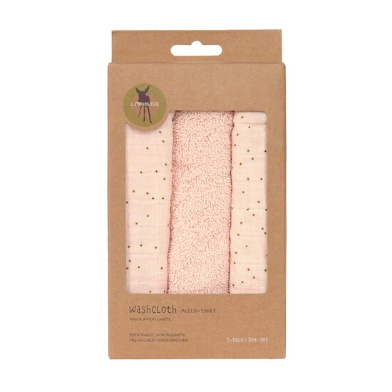 Lot de 3 débarbouillettes en mousseline   Pois rose-pêche        de               Lässig