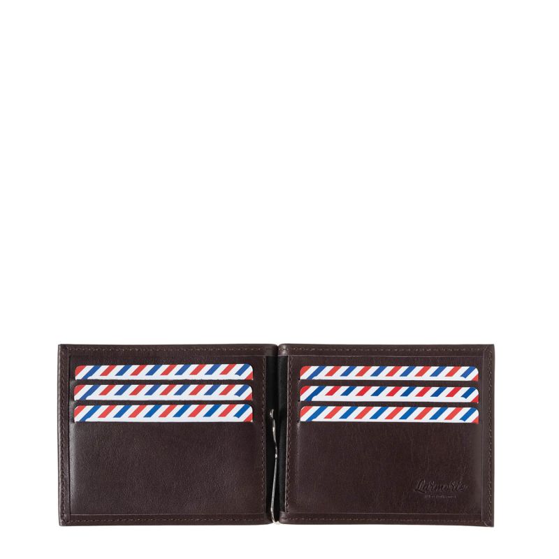 Portefeuille italien Hector avec pince à billets en cuir lisse Terre brunie