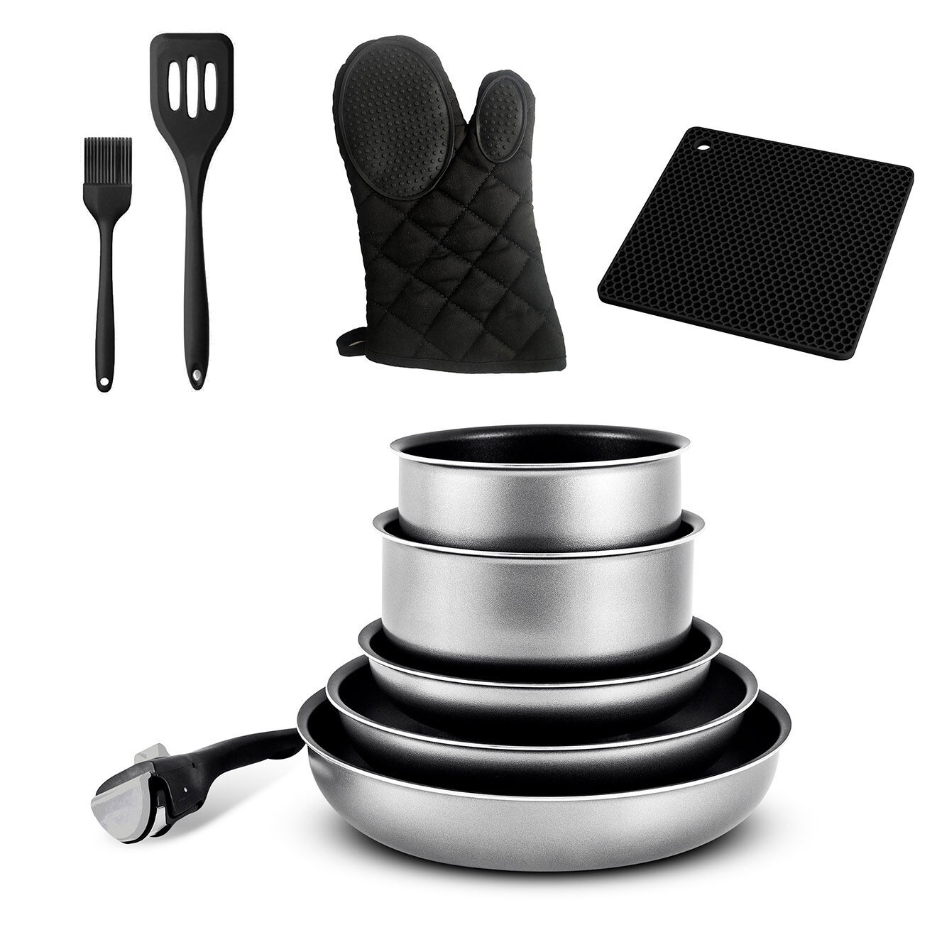 Kitchencook Batterie de cuisine grise - 10 pièces